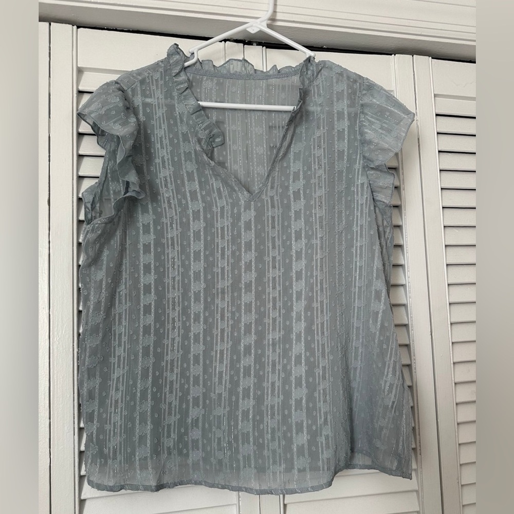 SHEIN Blue/Silver Ruffled Cap Sleeve Blouse